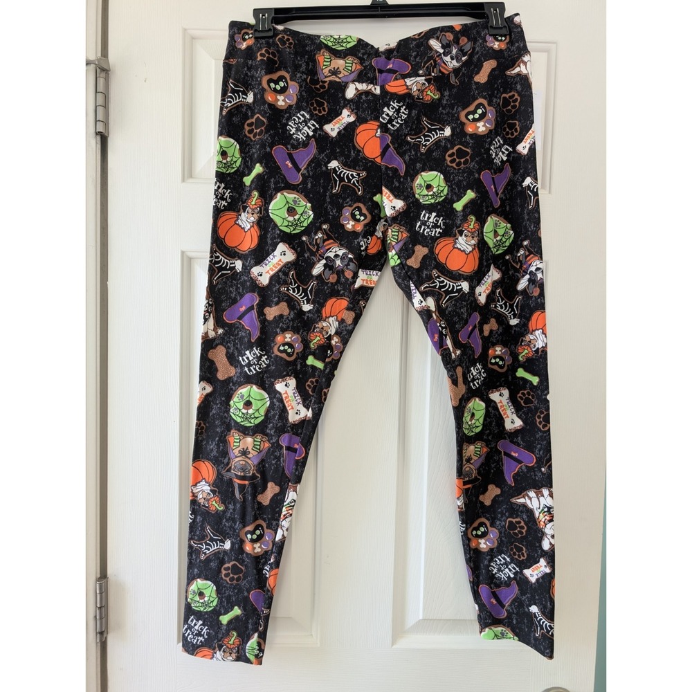 Halloween Dog Leggings Women's Trick or Treat Puppy Skeleton 16 - 18 Stretch